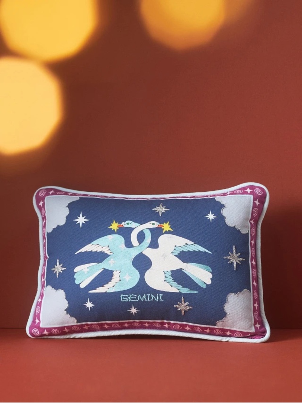 Lou Benesch Anthropologie Stargazer Zodiac Gemini Embroidered Mini Accent Pillow
